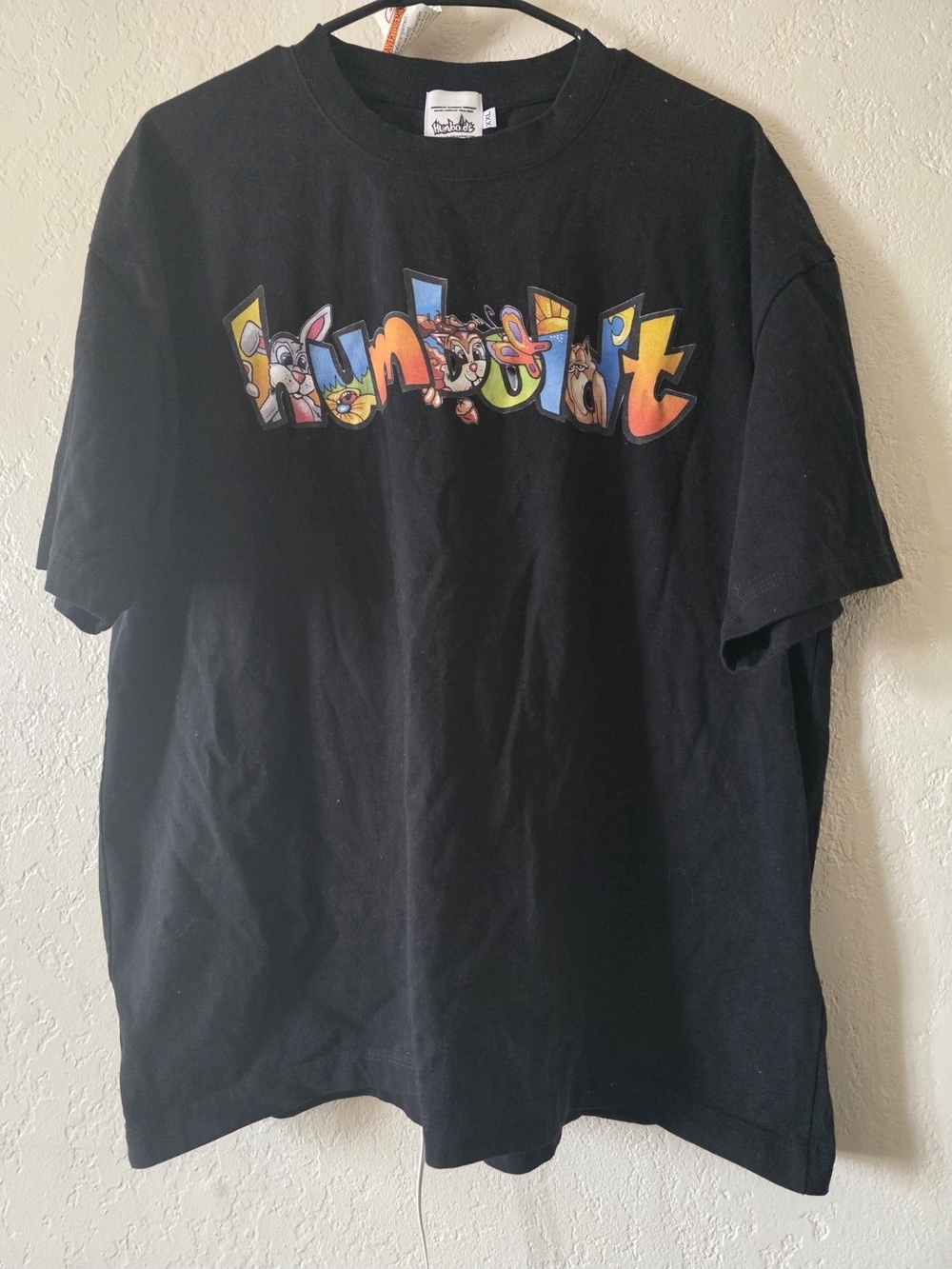 Kids Black Graphic T-Shirt with Colorful Cartoon Letters